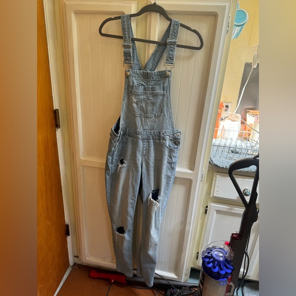 Blue Spice Denim Distressed Overalls - Picture 2 of 13